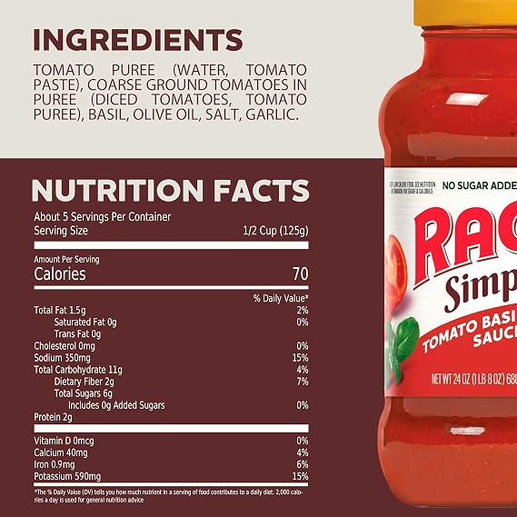 RAGU Simply Tomato Basil Pasta Sauce, 24 oz (Pack of 6)
