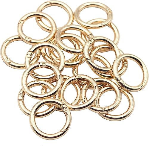 JWBIZ 20 anillos tóricas de resorte gatillo con clip de mosquetón redondo para llaveros, hebilla, bolsas, monederos (oro, 34 pulgadas)