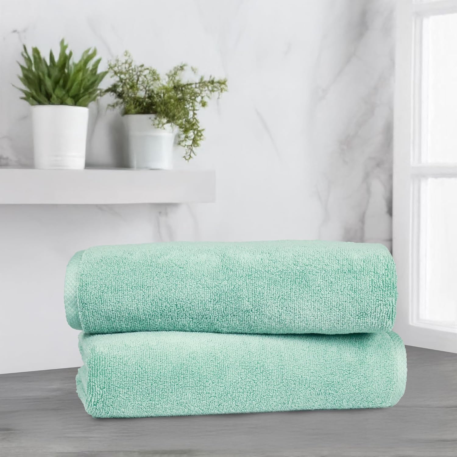 Amazon Basics 2-Pack Quick-Dry Lightweight Moisture Absorbing Bath Towel, 100% Cotton, 54" x 30", Seafoam Green - Image 6