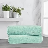 Vista 6 de Yaxa Basics Paquete de 2 toallas de baño 100% algodón de secado rápido, ligeras, absorbentes de humedad, color verde espuma de mar, de 54 x 30