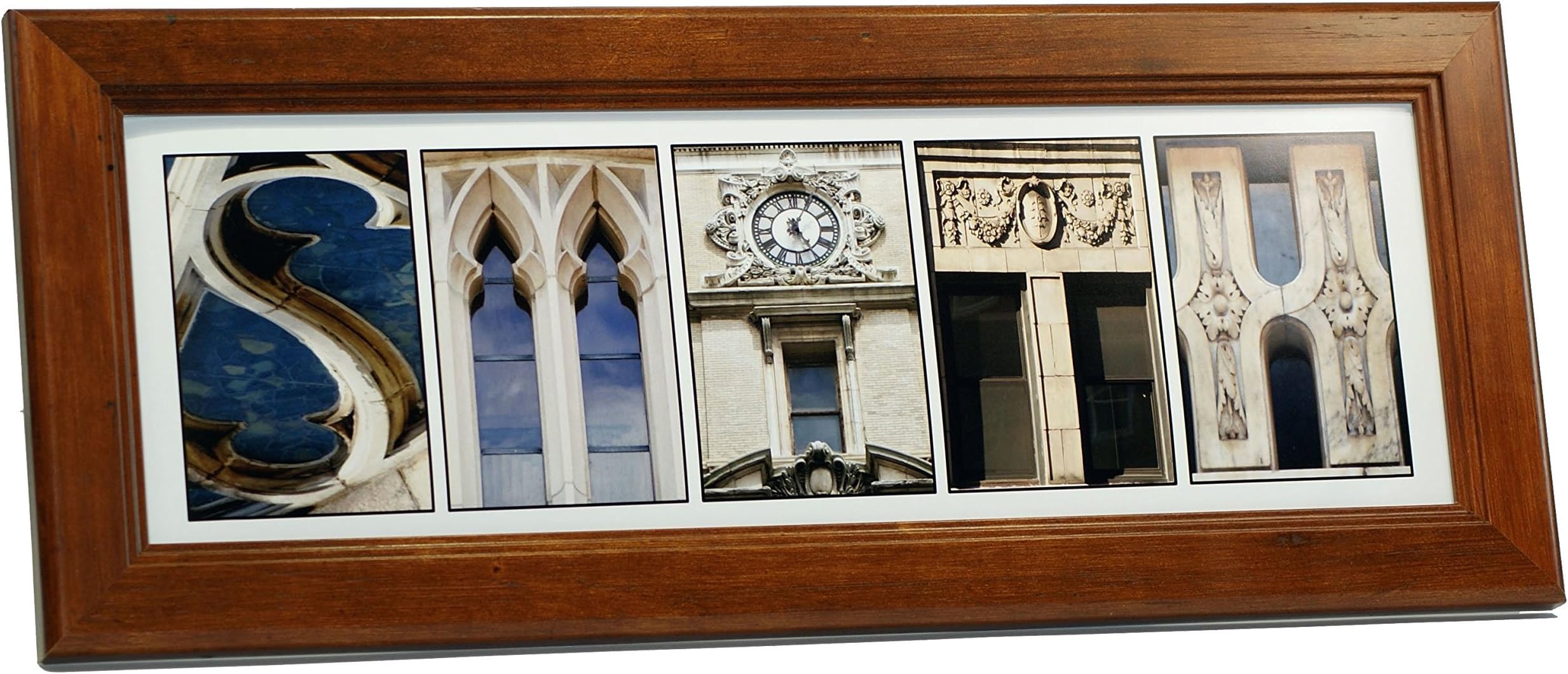 - Creative Letter Art - Personalized Framed Name Sign with Black & White Architectural Stone Alphabet Photographs Including Walnut Self Standing Frame