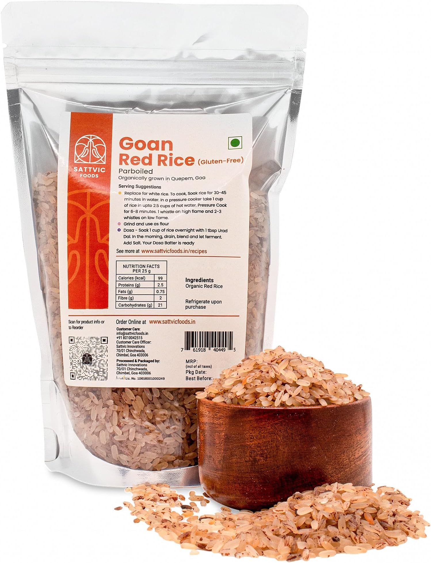 Goan Red Rice (850 g) | Parboiled Rice, High Fibre, Low Glycemic Index | Nutrient-Rich, Healthier Alternative for White Rice | Pair with Curries, Add to Salads, Soups & Kheer