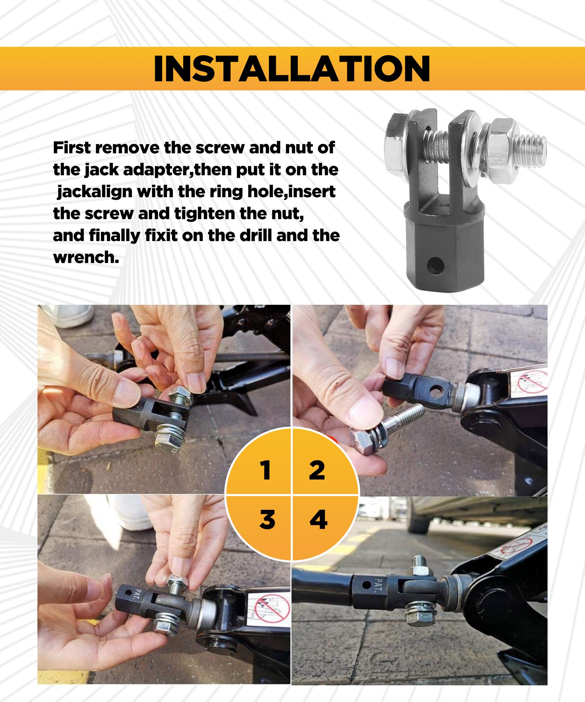 Flaconi Adaptateur de Cric à Ciseaux pour Voiture,Adaptateur pour Cric à Ciseaux, 1.27cm Adaptateur de Foret pour Perceuse à Vérin,Universel pour Les Réparations Automobiles,Caravanes