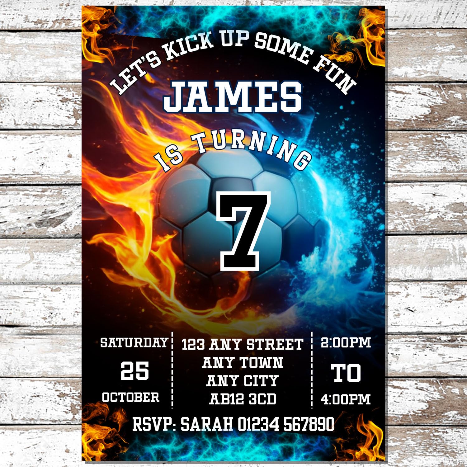 Personalised Neon Football Birthday Party Invitations Invites PACK OF 10 WITH ENVELOPES