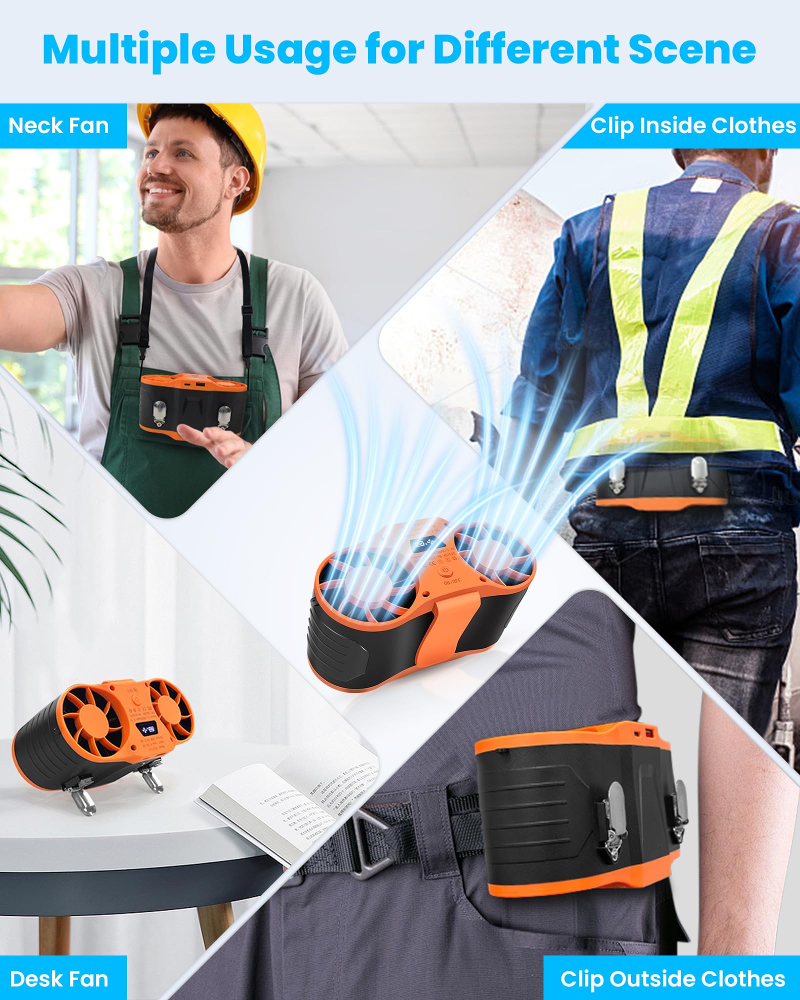 FERNIDA Ventilador de cintura portátil, recargable de 20000 mAh, manos libres, ventilador de cinturón portátil para camping, al aire libre, trabajo y trabajo