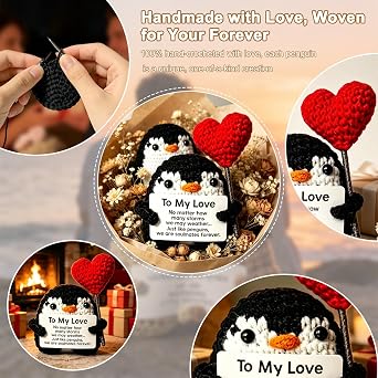 Gifts for Him Her Boyfriend Girlfriend, to My Love Handmade Crochet Penguin Anniversary Birthday Gifts for Women Men, Romantic Valentines Wedding Christmas I Love You Gift Wife Husband Couples