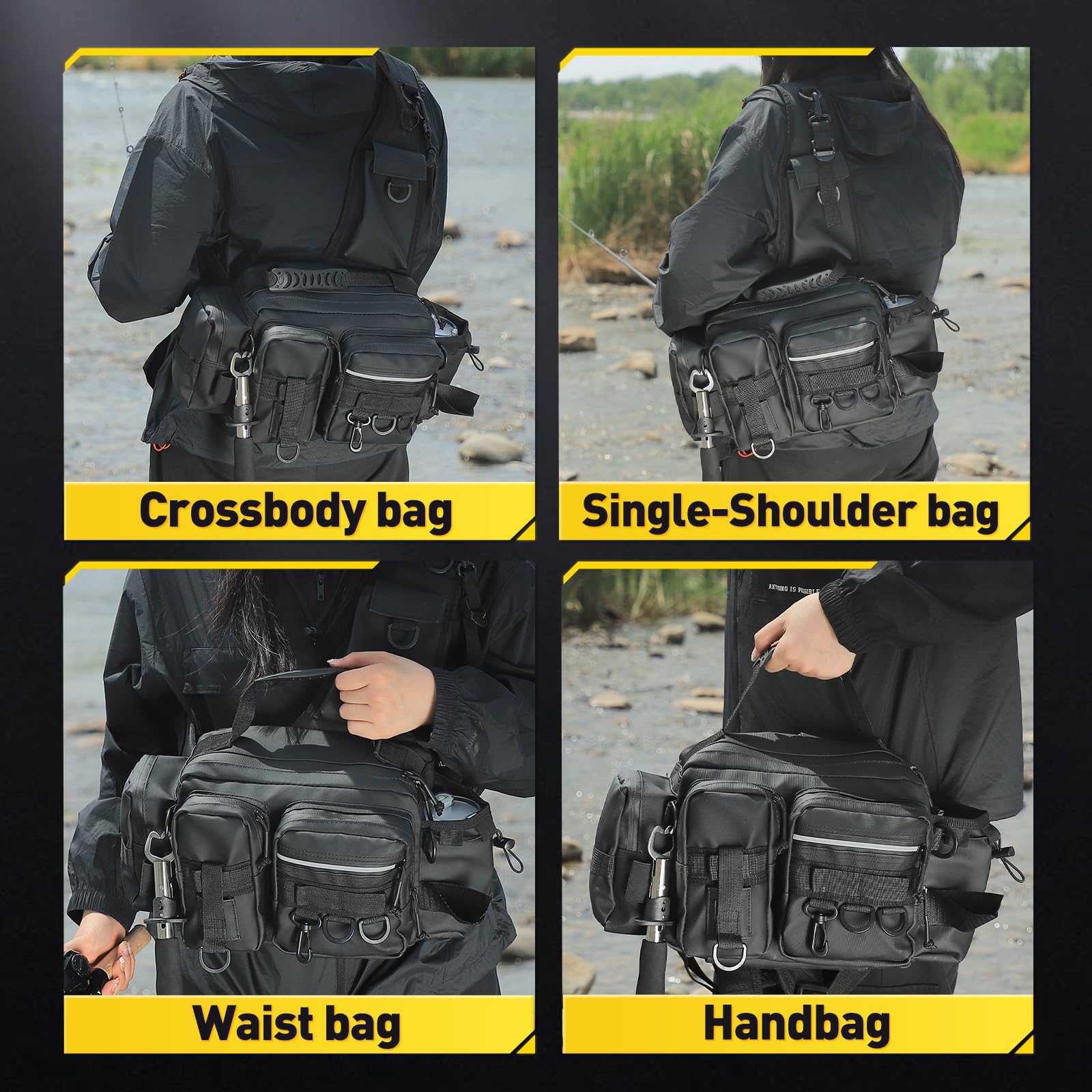 Multi Carry Sac banane de pêche – Canne à pêche – Maintien – Hydrofuge – Grande capacité pour pêche au bar