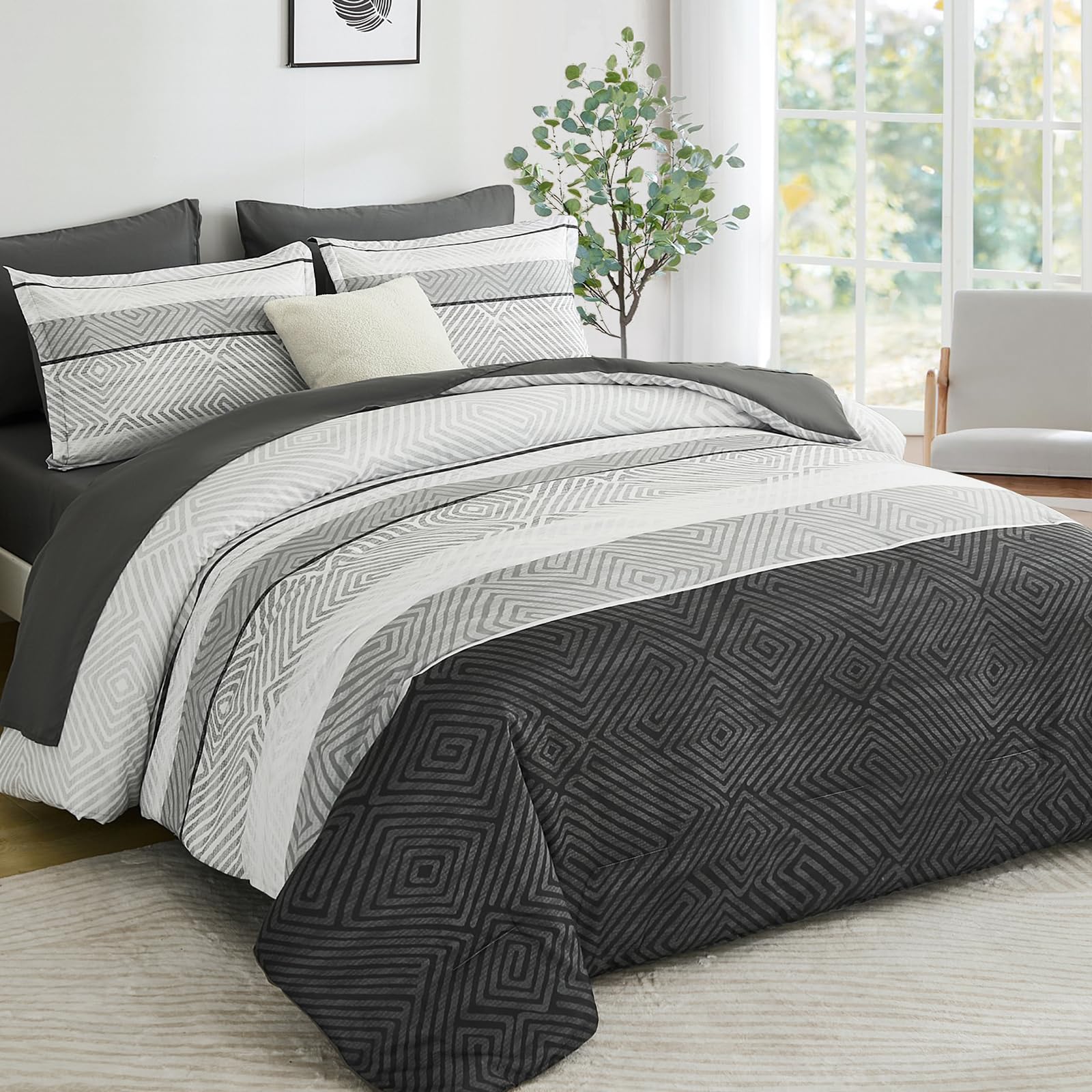 Drucon Black and Grey Boho Striped 7-Piece Set
