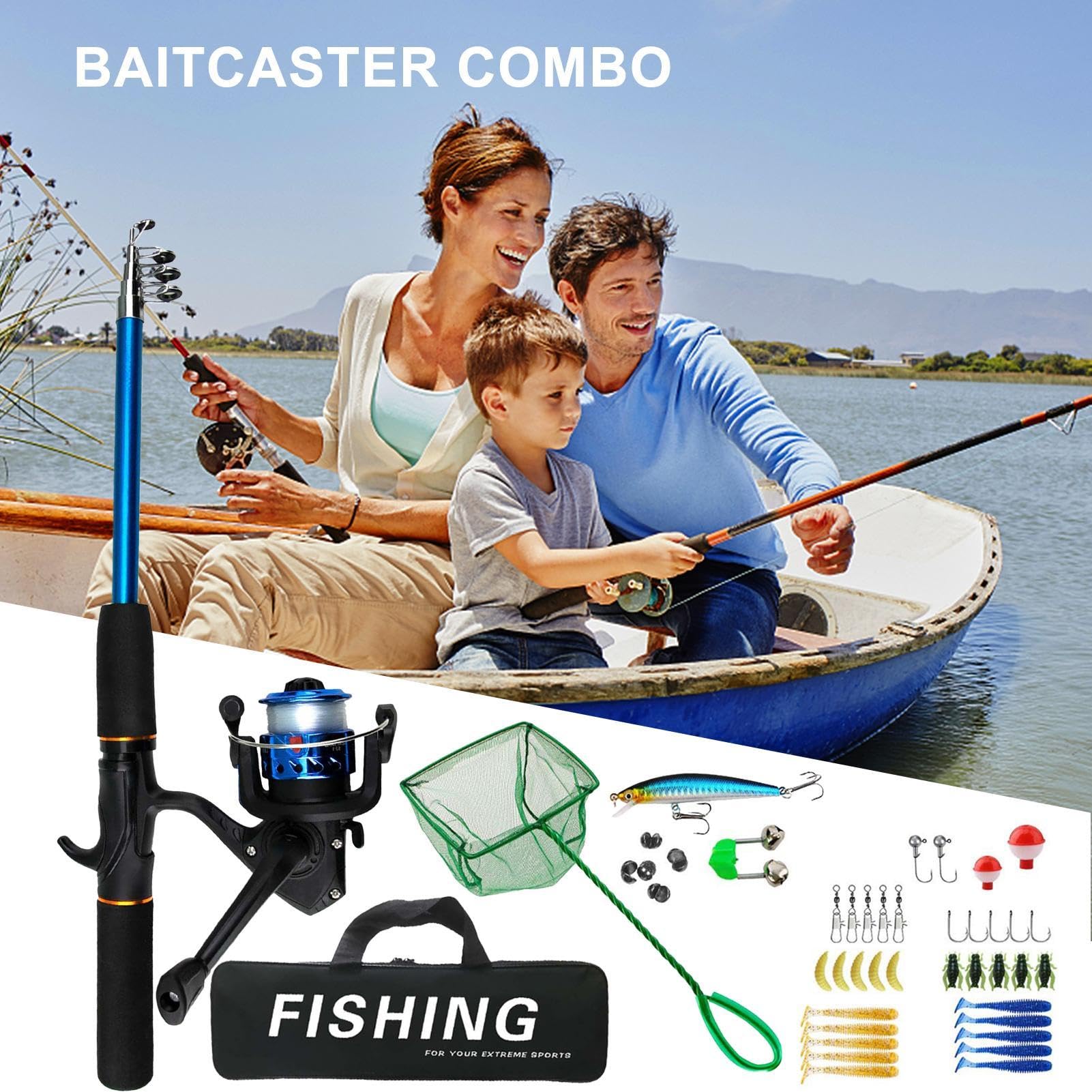 Combo canna da pesca e mulinello,Combo da pesca - Kit completo combo bobina | Mulinelli da spinning, canna da pesca telescopica, borsa da pesca, portatile per acqua salata, acqua, viaggi