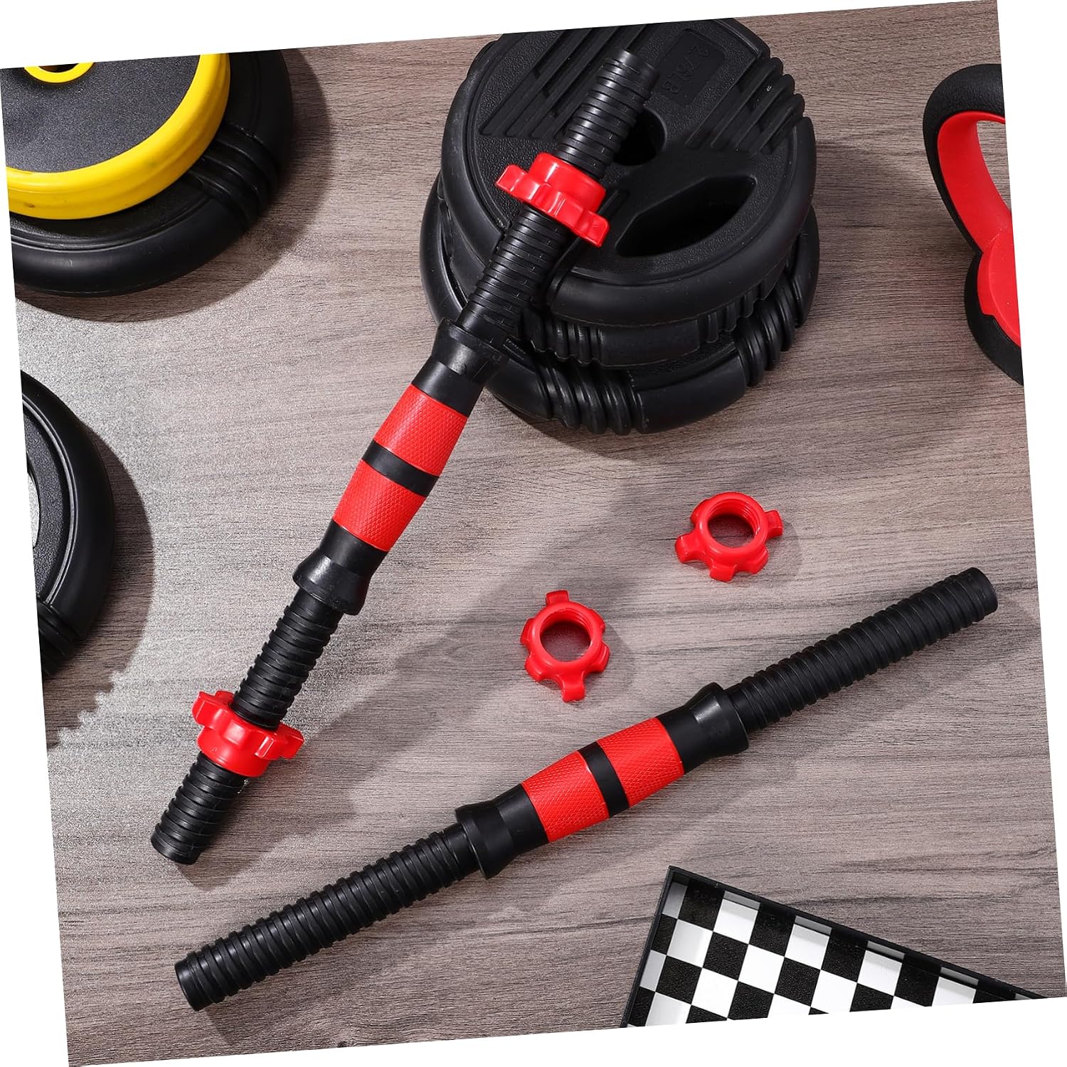Yardwe 2pcs Dumbbell Bars with Spinlock Collars and Nuts Non Slip Knurled Grip Barbell Handles for Weight Lifting Strength Training Suitable for Home Gym Workouts Random Color