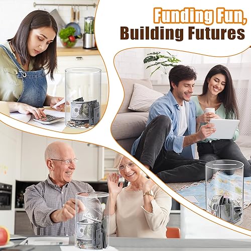 Miniatura 33 de Hicocool Alcancía transparente para adultos y niños, debe romperse para abrir, alcancía de acrílico azul, tarro de ahorro de dinero sin abrir