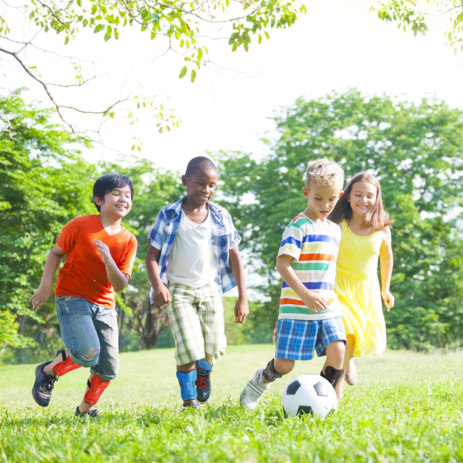 HyDren 4 Pairs Soccer Shin Guards for Youth Kids Toddler with 4 Pairs Striped Soccer Socks for 3-6 Years Old Boys Girl - Image 3