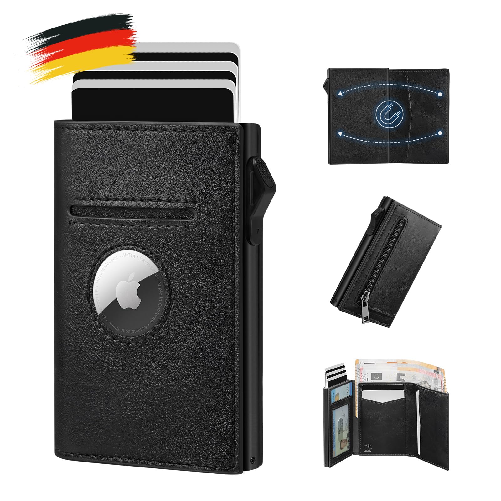 YESIIW Portmonee AirTag-portemonnee voor heren, met muntenvak, slanke portemonnee met RFID-bescherming, kaarthouder voor heren, zwarte smart wallets for men, A04 - Carbon zwart en oranje, 11 x 6 x 2