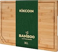 Kikcoin Extra Large Bamboo Cutting Board 17.6x12 - Heavy Duty Kitchen Chopping Board with Deep Juice Groove & Handle