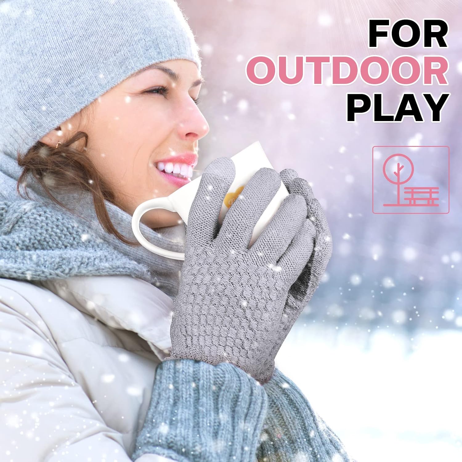 3 Pairs Women's Winter Gloves Warm Women Touch Screen Knit Gloves Elastic Cuff Winter Mitten for Cold Weather