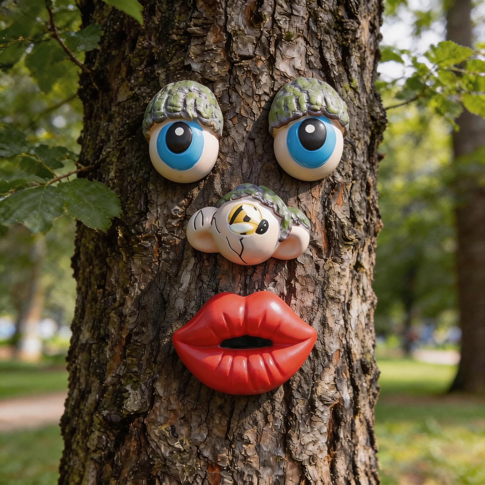 Tree Faces Decor Outdoor, Whimsical Old Man Tree Hugger Yard Art, Funny Bark Ghost Garden Sculpture for Halloween Easter Patio Lawn Outside Decor