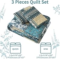 Vista 24 de VAPUTAR Juego de ropa de cama tamaño Queen – 3 piezas, edredón bohemio, colcha reversible ligera para dormitorio de granja (floral)