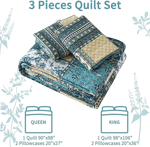 Vista 24 de VAPUTAR Colchas tamaño King – Juego de ropa de cama de algodón de otoño, 3 piezas, ligero, suave, tamaño King, juego de edredón bohemio de algodón