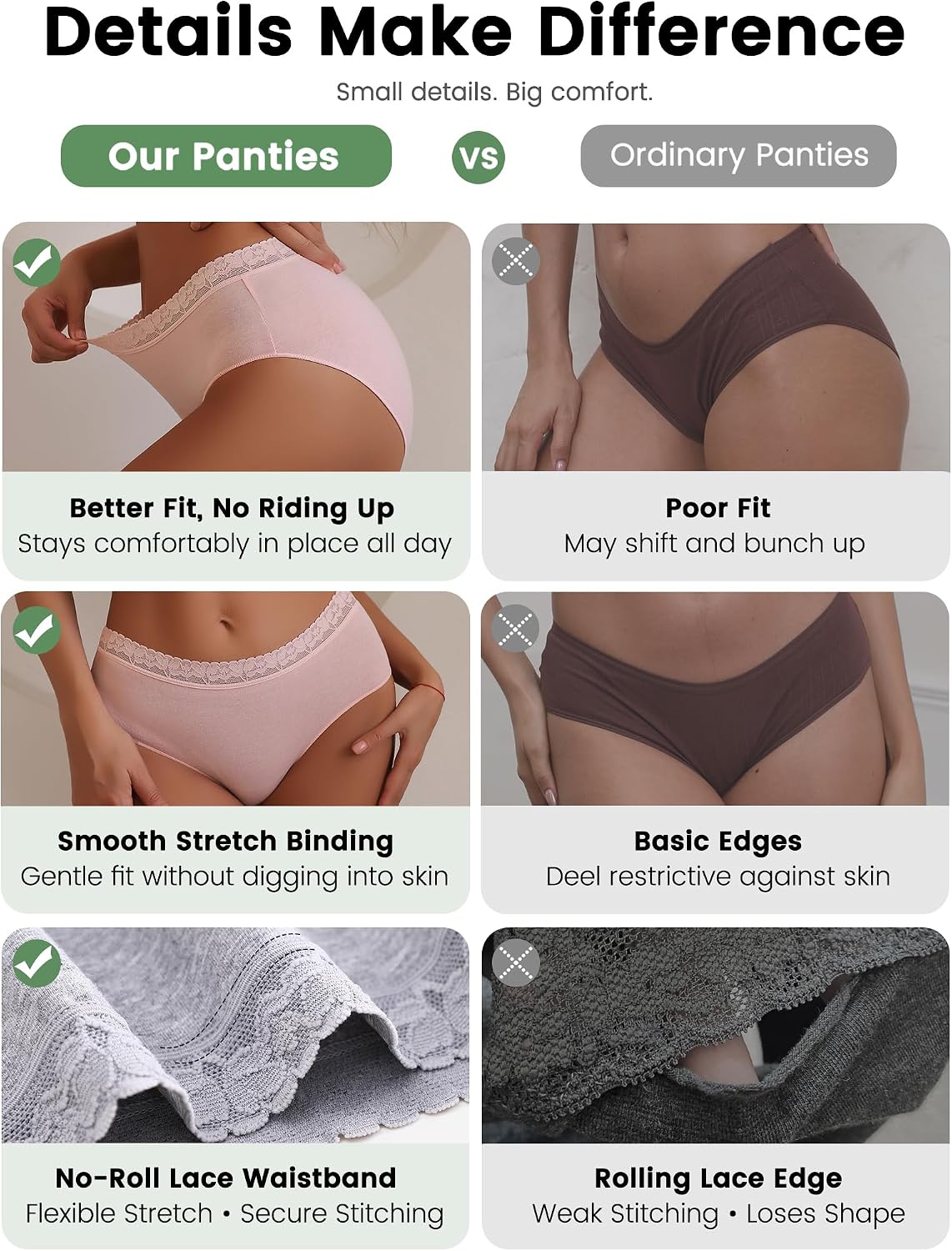 READY TO LOVE Cotton Underwear for Women 6Pack Sexy Bikini Panties Clothing