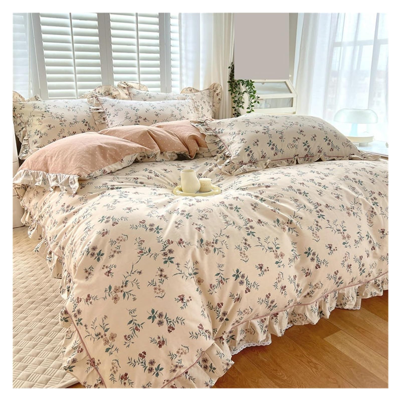 KHASCBNF Duvet Cover Sets Cotton Duvet Cover Quilt with Ruffles Queen/King Size Bed 240x220