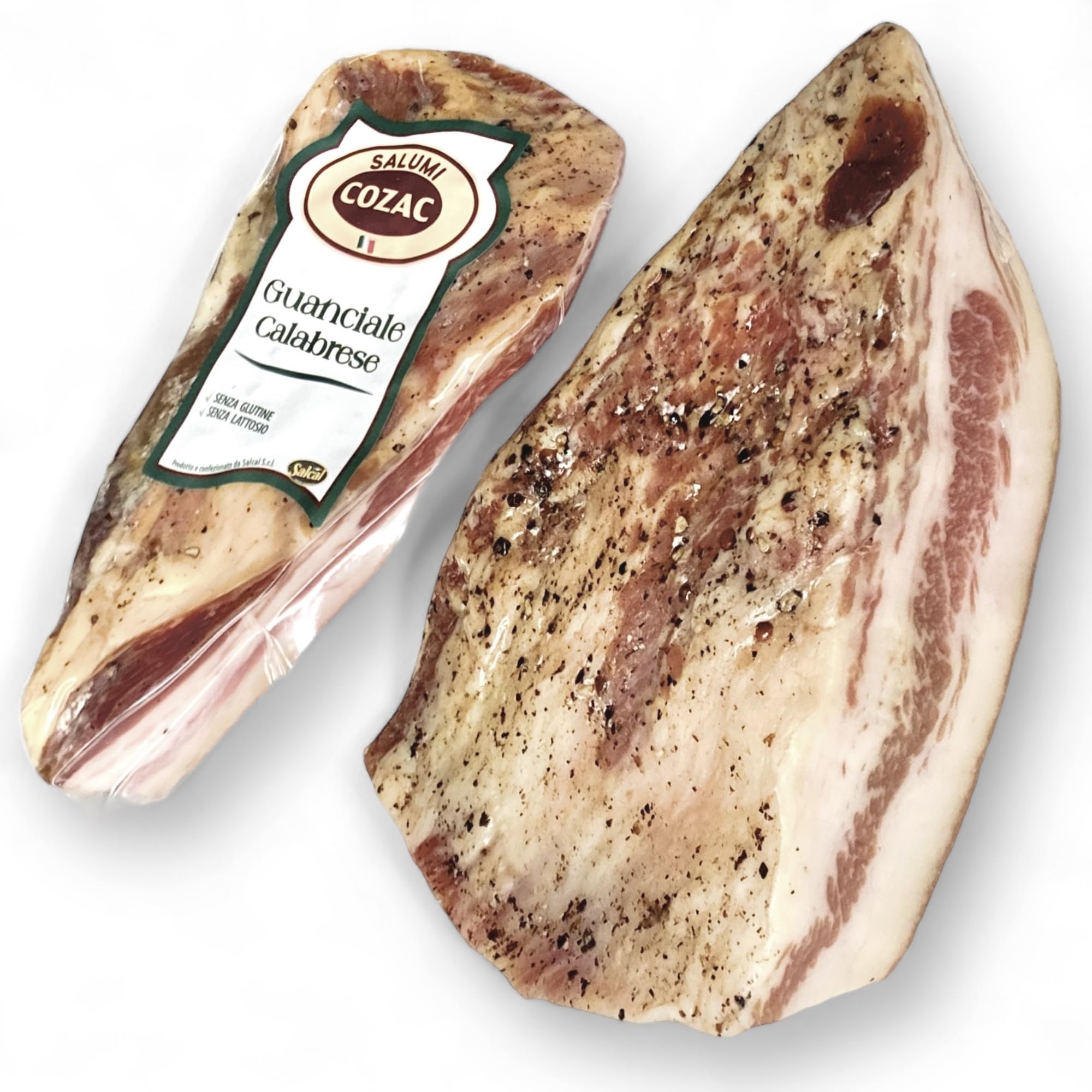 Italienische Guanciale aus Kalabrien- Schweinebacke luftgetrocknet mit mildem Paprikapulver (600, Gramm)