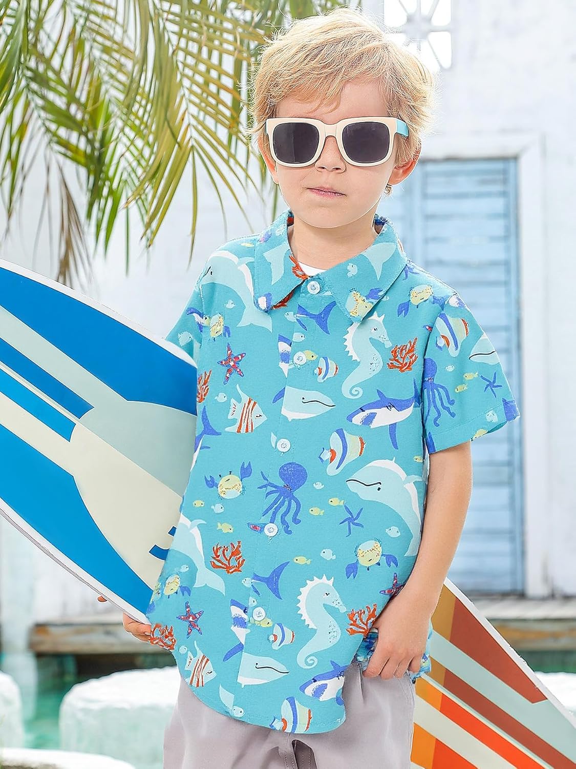 2-10T Boys Novelty Hawaiian Short Sleeve Button Down Dress Shirt - Image 2