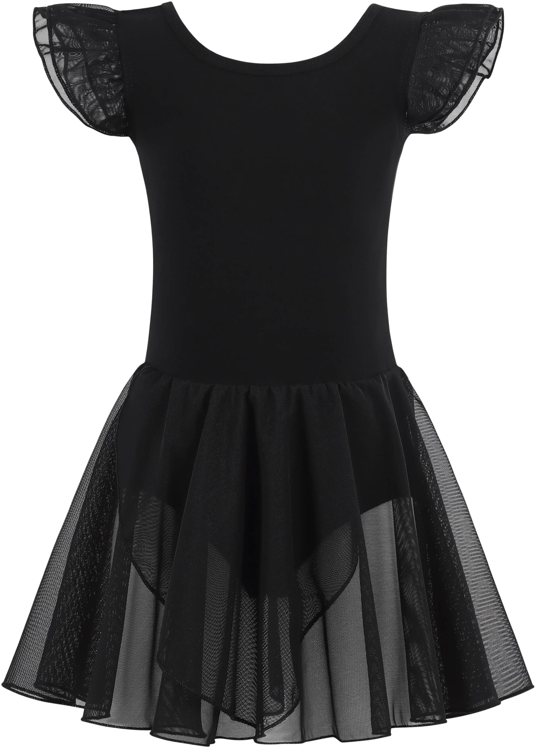 MdnMd Girls Dance Ballet Leotards Dresses for Toddler Ballerina Outfit Skirt Hollow Knot Back Flutter Sleeve