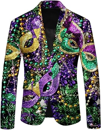 HJINGSUN Mardi Gras Jackets for Men Carnival Printed Blazer Slim Long Sleeve Button Down Suit Jackets Holiday Sport Coat 2026