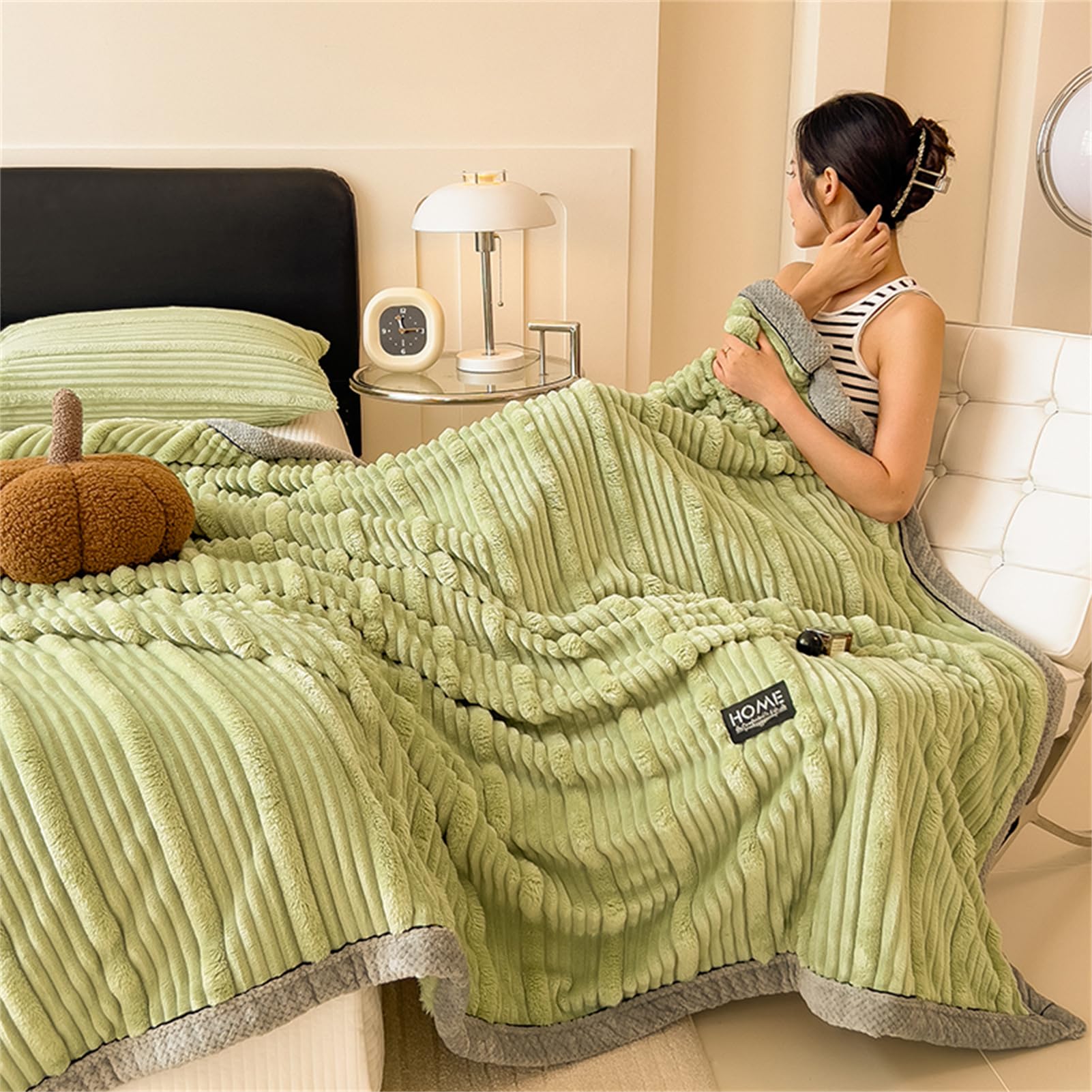 Manta, Mantas para Sofa, Manta Polar Franela Extra Suave, Microfibra Extra Suave, Manta De Sofá, De Cama O De Sala De Estar, Manta De Franela para Cama (Verde Claro,200 x 230 cm)