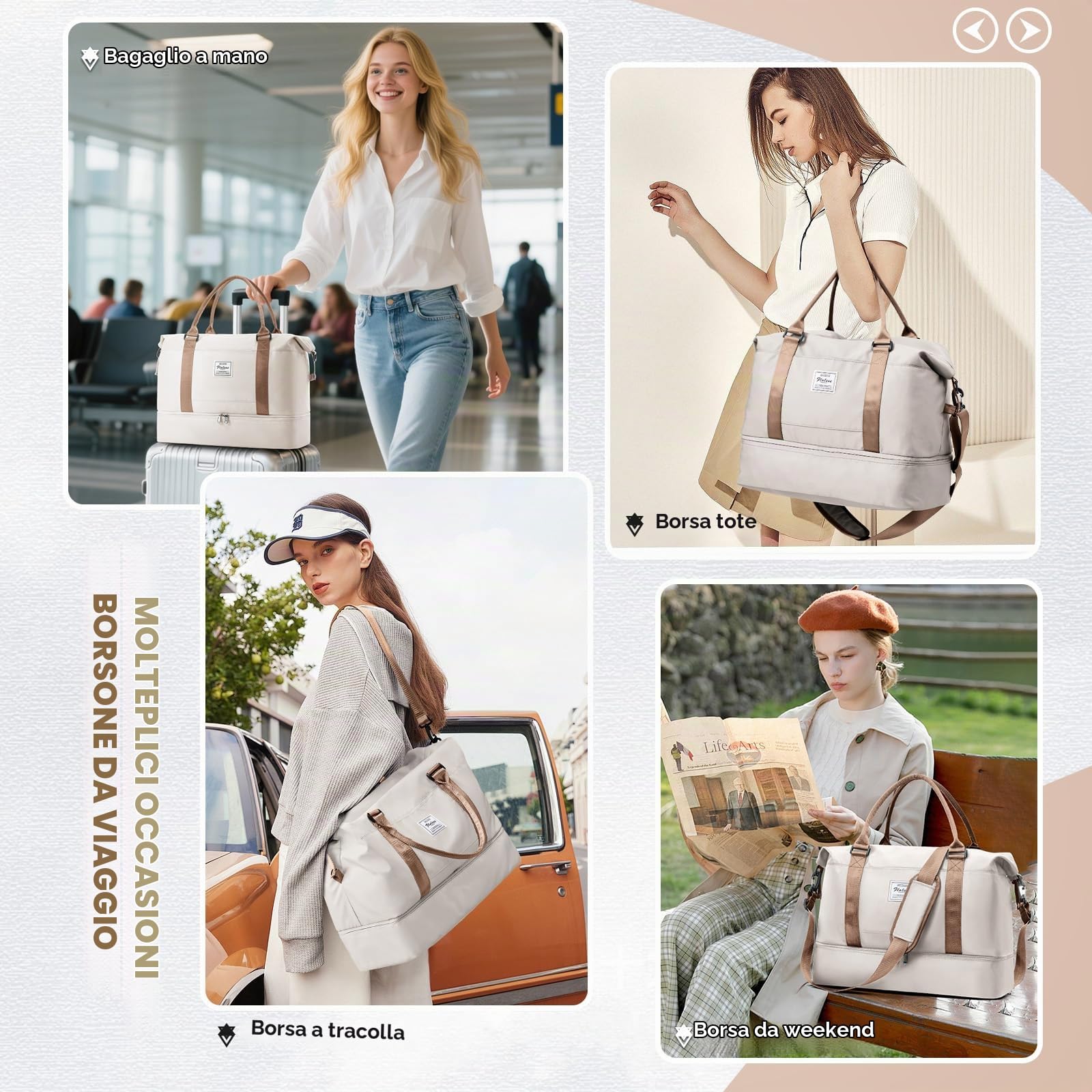 Borsone da Viaggio Sottovuoto con pompa,Bagaglio a Mano Easyjet Borsa da Viaggio con Scomparto per le Scarpe, Borsa da Cabina per Easyjet Borsa Sportiva Borsone da Palestra da Weekend,R3-Beige Marrone
