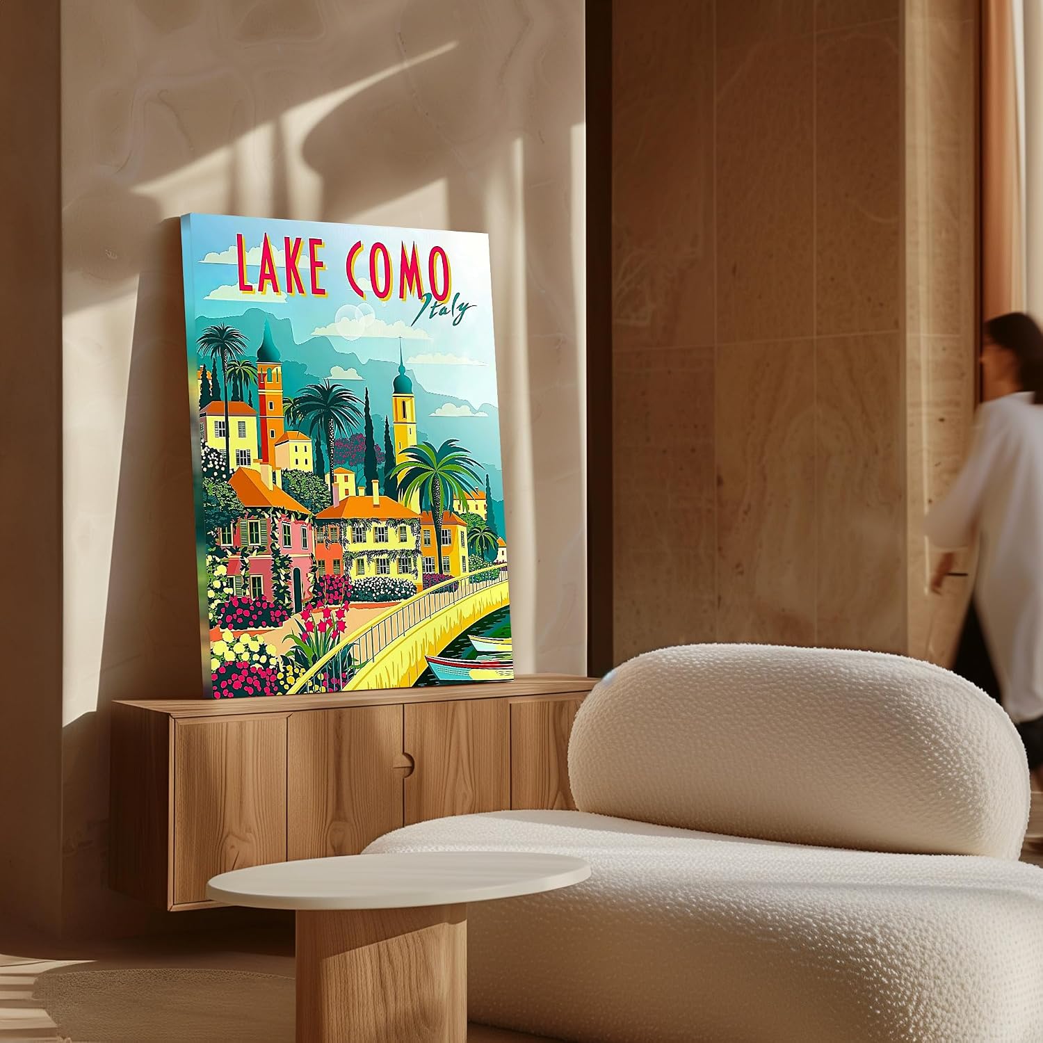 Poster Master Travel Canvas - Retro Lake Como Print - Italy Art - Chic Gift for Men, Women, Travel Lover - Floral Decor for Bedroom, Living Room, Ocean or Beach House - 8x10 STRETCHED Canvas