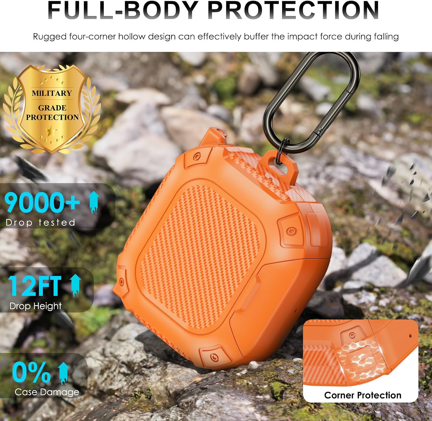 [Upgrade Secure Lock] for Beats Powerbeats Fit Case Cover, LDSXAY Heavy Duty Hard Shell Shockproof Protective Cover for Powerbeats Fit 2025 Earbuds with Cleaner Kit & Carabiner (Orange)