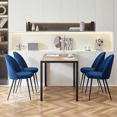 Miniatura 8 de Homedot Juego de 4 sillas de comedor de diseño simple, silla de estar sin brazos para mesa de comedor, silla tapizada de terciopelo, cómoda silla de