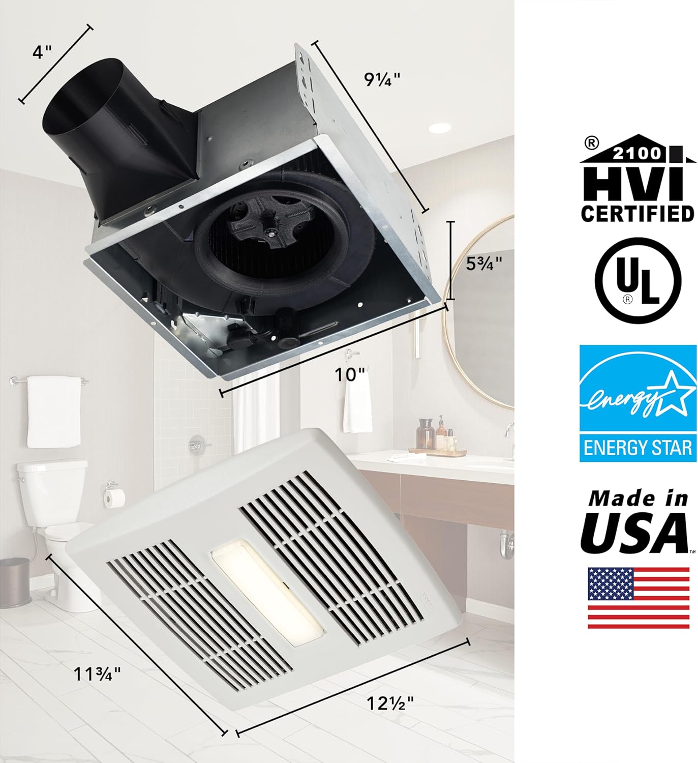 Broan-Nutone AE80BL InVent Series Single-Speed Fan with LED Light, Ceiling Room-Side Installation Bathroom Exhaust Fan, ENERGY STAR Certified, 0.7 Sones, , White , 80 CFM 0.7 Sones