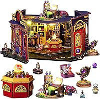 Vista 7 de Spilay Kit de muebles de madera para casa de muñecas en miniatura, de bricolaje, modelo mini hecho a mano con cubierta de polvo y caja de música