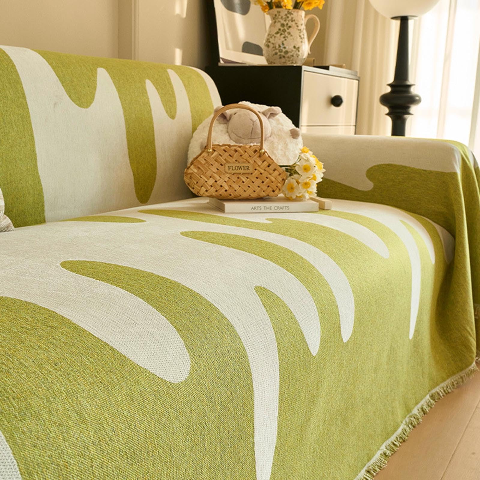 Housses de canapé en chenille douce anti-rayures jeté de protection vert 180x420cm