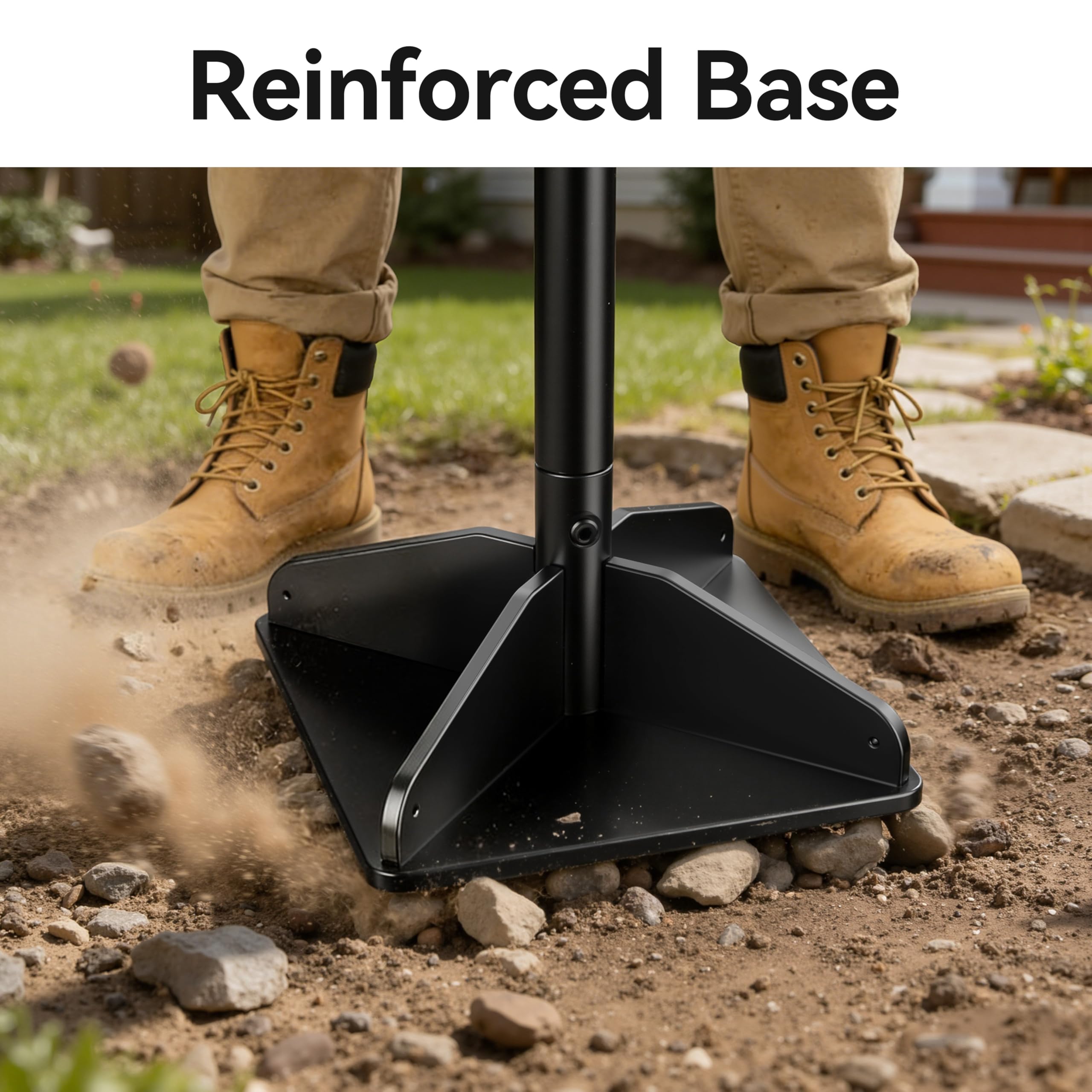 Tamper in acciaio resistente con bulloni aggiornati e base rinforzata, manico da 121,9 cm con comoda impugnatura in gomma, piastra da 20,3 x 20,3 cm, facile da montare, manomissione manuale per