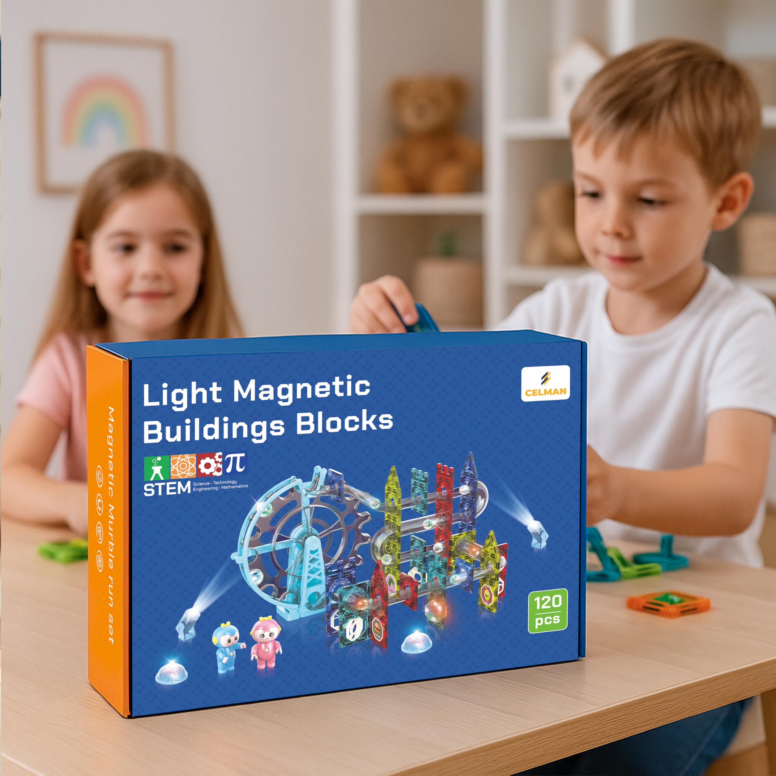 CELMAN Bloques de Construcción Magnéticos - Circuito para Canicas, Magnetic Blocks, Piezas y Pistas Magnéticas para Niños de 3, 4, 5, 10 Años y Más, Kit Montessori de Juegos de Lógica