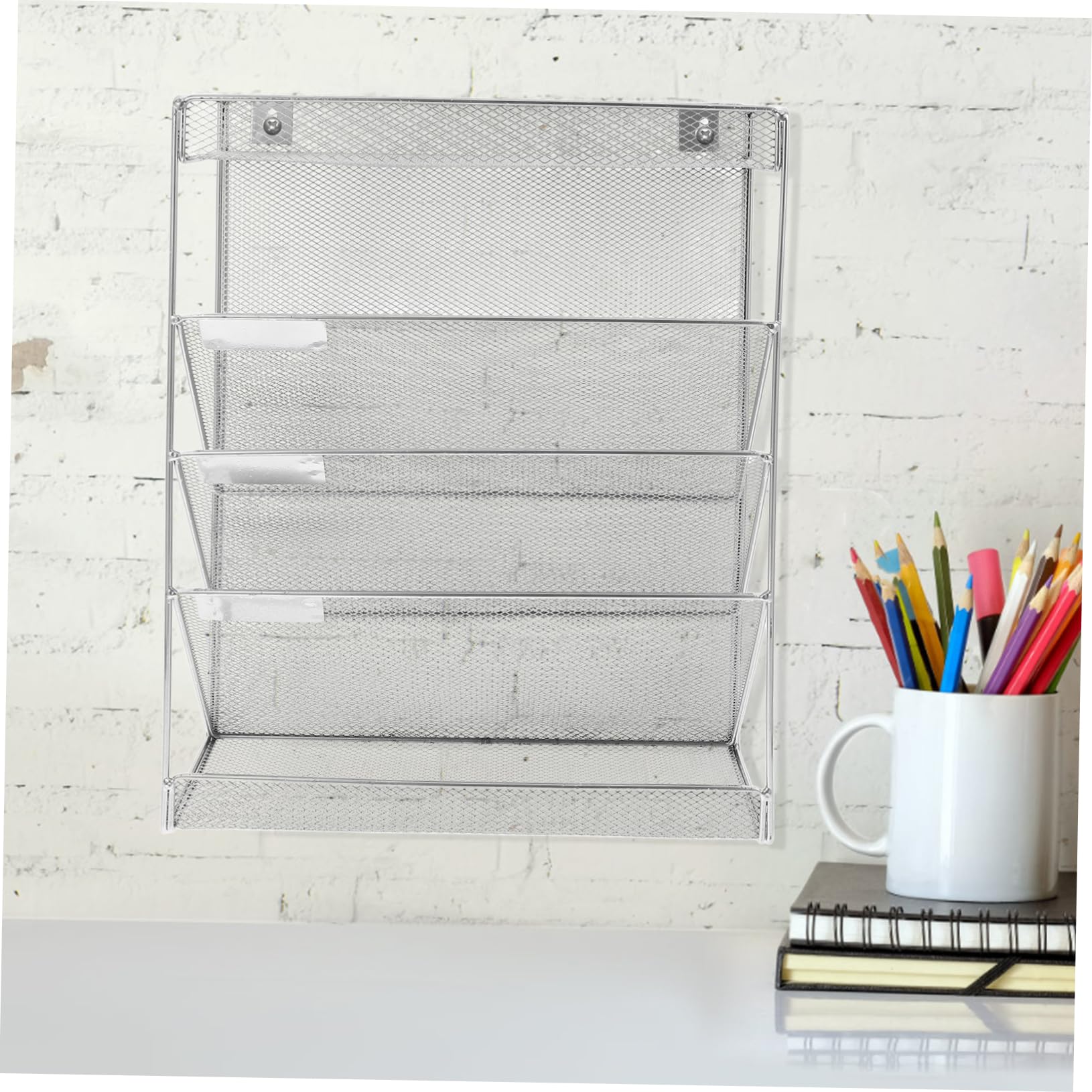 1zestaw Organizer Ścienny Do Biura Wielowarstwowy Uchwyt Akta Metalowy Organizer Dokumenty Oszczędność Miejsca Nowoczesny Design z Hakami Bez Śladów