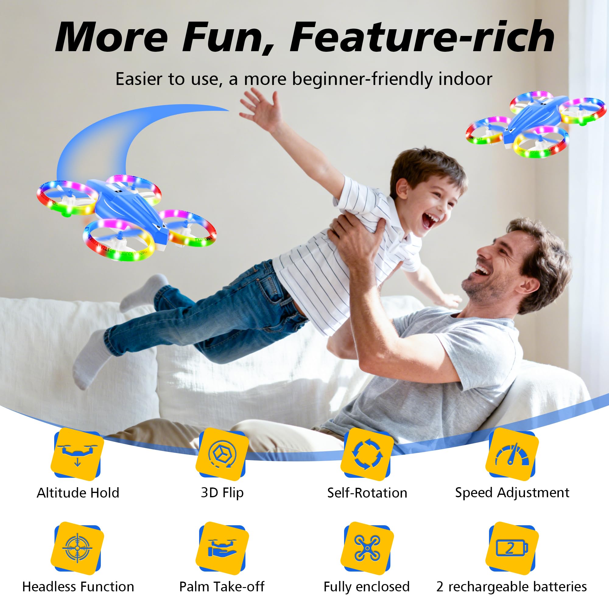 Mini dron para niños de 6, 7, 8, 9 y 10 años, avión teledirigido con luces, juguete ideal para principiantes, avión teledirigido con retención de altitud, figuras 3D y 2 baterías