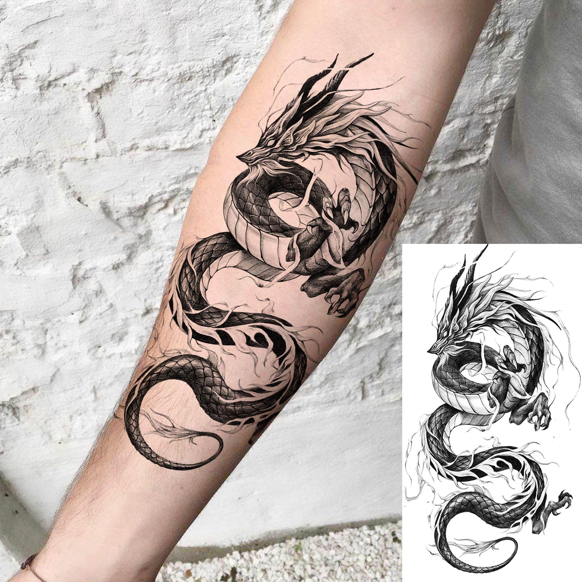 8 Sheets Dragon Temporary Tattoos for Men Women Adults Black Realistic Dragon Tattoo Sticker Half Arm Sleeve - Image 2