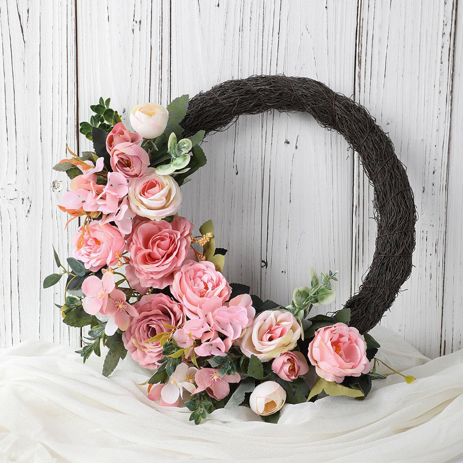Ghirlanda Primaverile Artificiale con Fiori, Decorazione Primaverile Ed Estiva per Pasqua, Rose Rosa Realistiche, Decorazione da Appendere Alla Porta per Interni Ed Ester (Ghirlanda di rose