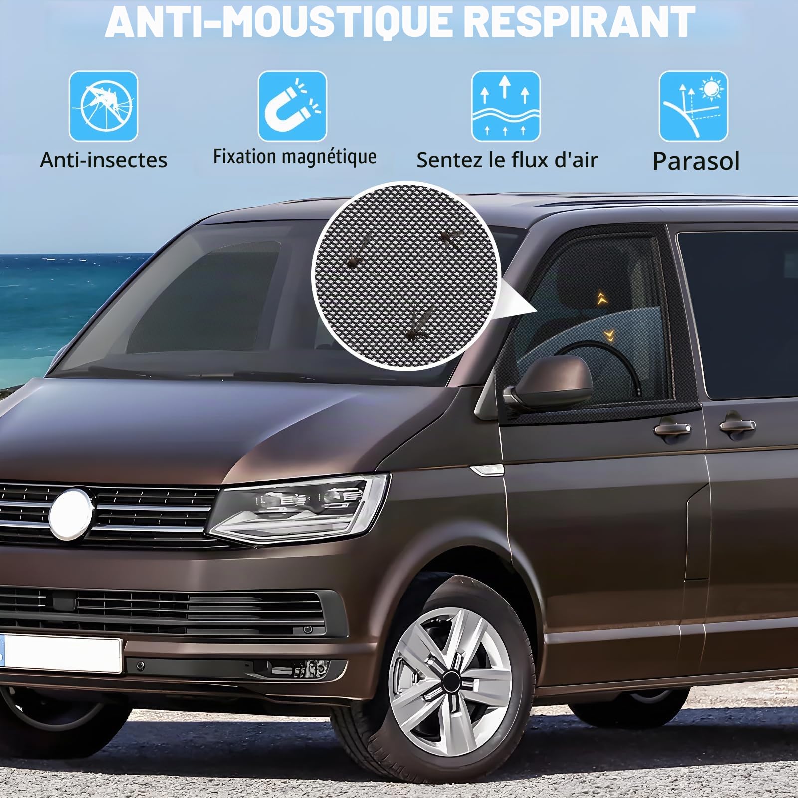 ZATOOTO Moustiquaire de Porte Avant pour VW T5 T6, Moustiquaire Fenetre Voiture, Protection Contre Les Moustiques, Respirante pour Camping