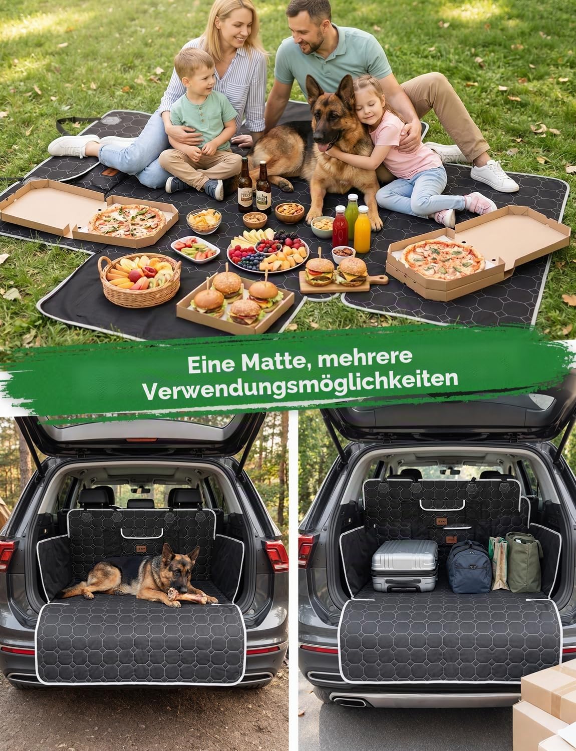 KYG Kofferraumschutz Hund mit Seiten und Ladekantenschutz Hundeschutz Auto Kofferraum Wasserdicht & Kratzfest Kofferraum Schutzmatte Mit Taschen 201x105cm