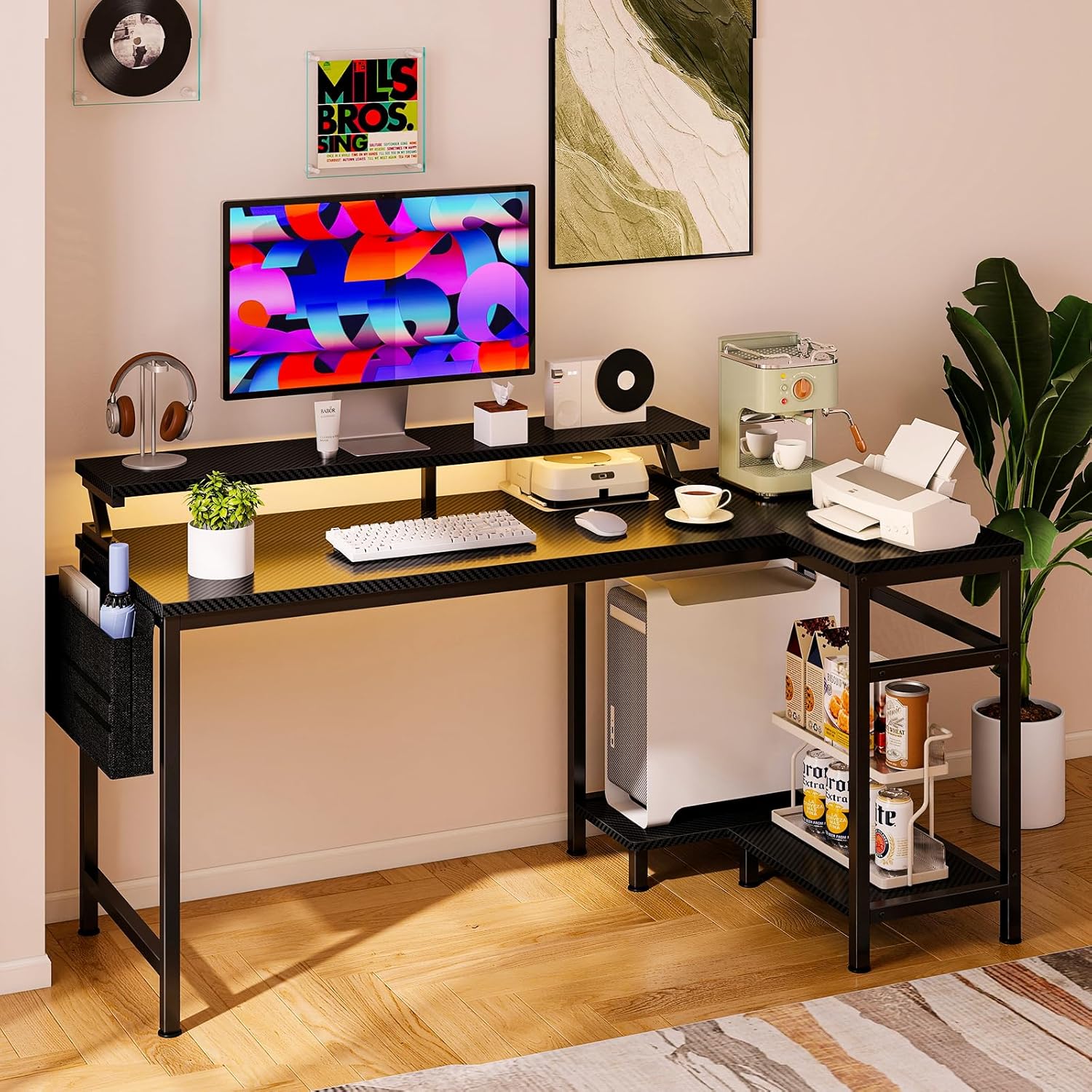 Ging Desk, puter Desk with USB Charging Ports, Power Outlets,