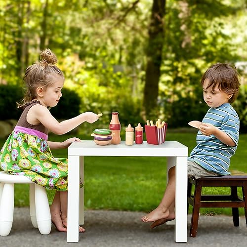 Miniatura 5 de Juego de comida de madera para niños, juego de hamburguesas de juguete de comida rápida, accesorios de cocina para niños pequeños, regalo de comida