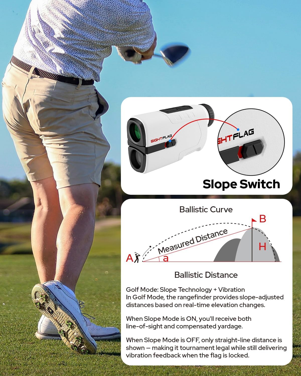 GF2-Golf Rangefinder with Slope and Pin Flagpole Lock Vibration, 1300 Yards Range Finder, External Slope Switch