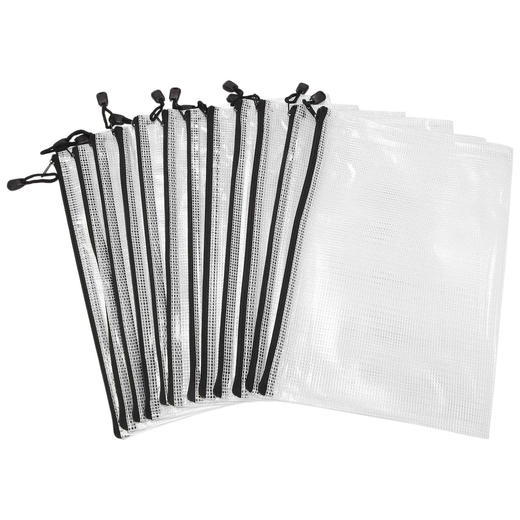 Harewtwy 12 Pcs Zipper File Bag A4 Zipper Mesh Bag Board Game Storage Bag PVC File Bag Office Supplies Storage Bag (34CMx24CM) - Image 4