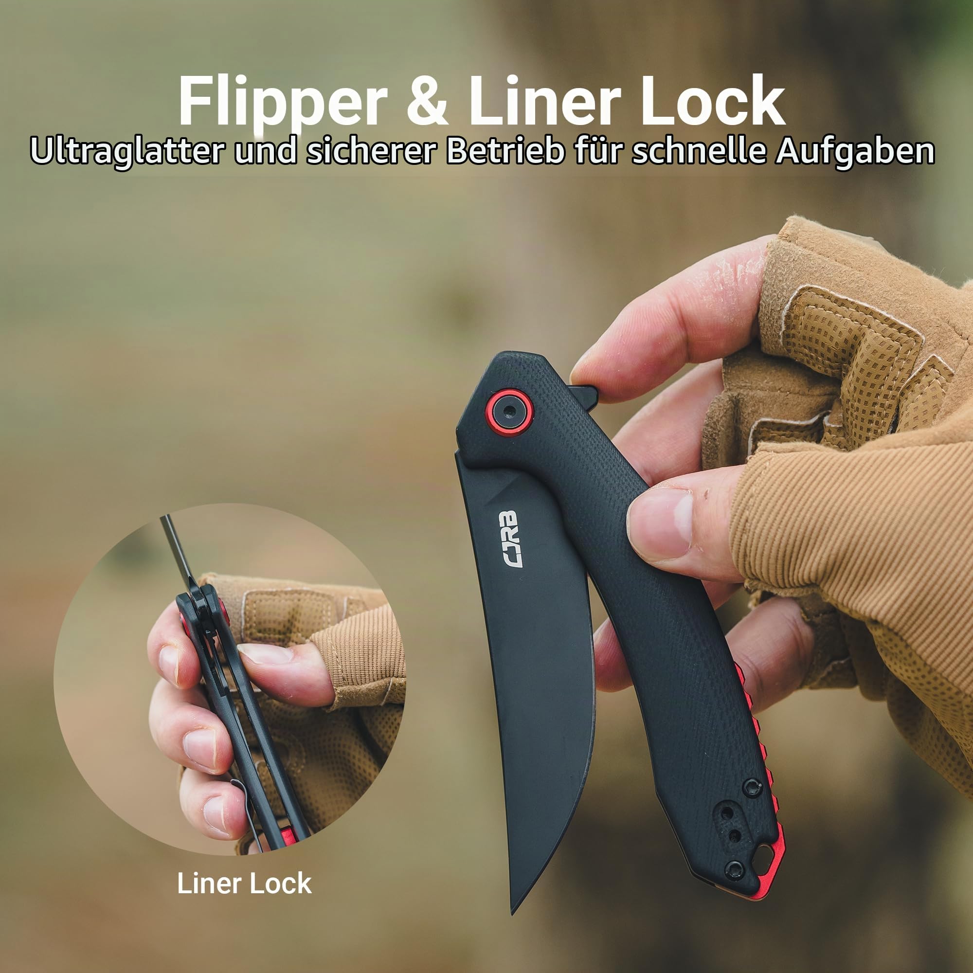 CJRB Gobi Klappmesser mit 8.9 cm AR-RPM9-Stahlklinge & G10-Griff, Taschenmesser mit Gürtelclip für Camping Überleben, Schwarz (J1906)