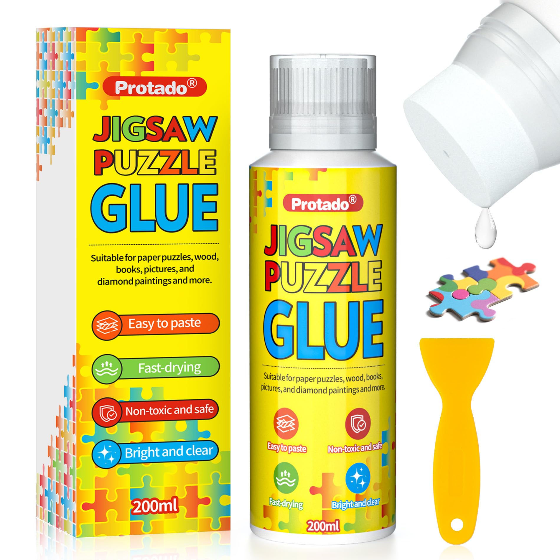 Protado Jigsaw Puzzle Glue, 200ML Clear Sealer for Paper and Wooden Crafts